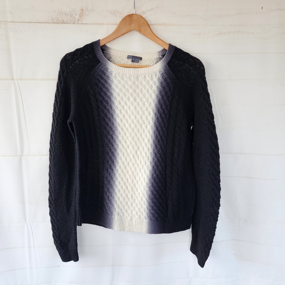 Vince Ombre Women's Black and White Wool Cashmere Sweater - Picture 3 of 9